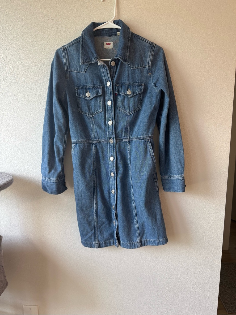 Levi's Women's Blue Denim Button-Front Jacket Dress